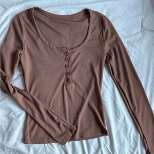 Brown Long Sleeve Henley shirt